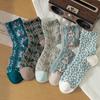 Female Spring and Autumn Literature Retro Stereoscopic Relief Flowers Palace Wind Suction Breathable In The Tube Pile Socks