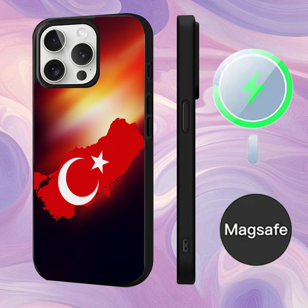 Чехол для телефона с турецким флагом Турции Для iPhone 16,15,14,13,12,11,Pro,Max,Plus,Mini,Magsafe, Магнитный чехол для беспроводной зарядки
