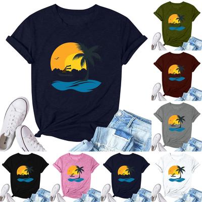 Женская модная повседневная плиссированная футболка с коротким рукавом с принтом