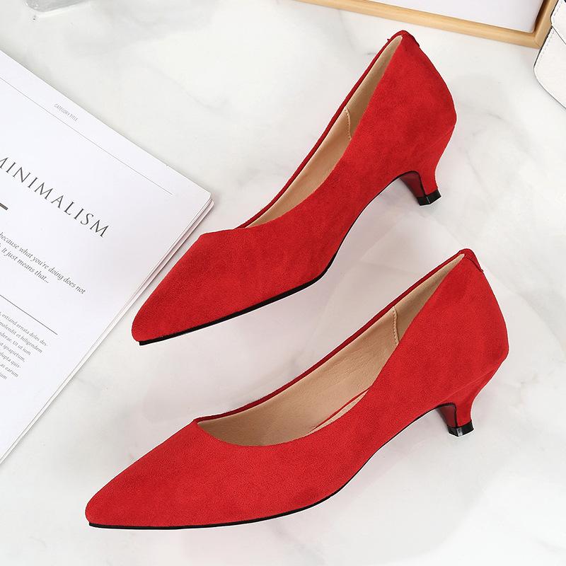 Spring High Heels New Cashmere Women's Shoes Work Shoes Women's Black Pointed Low Heels Women's Stiletto