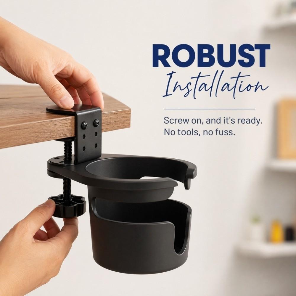 Black Clip On Cup Holder Rotatable Mug Holder Durable Desk Cup Holder Home School Office Dorm