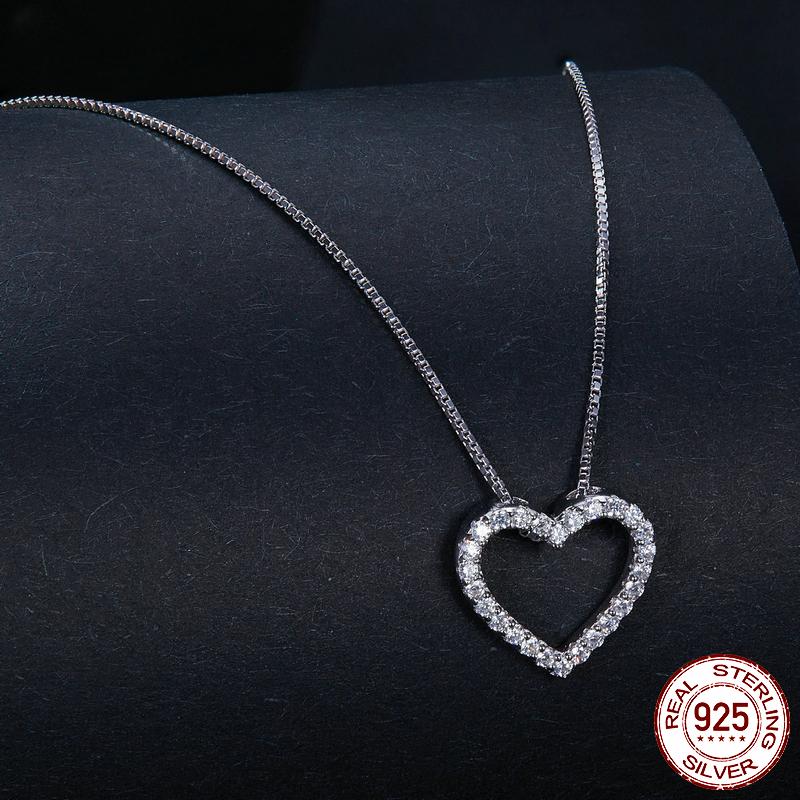 Ожерелья с сердечками для женщин, цвет D VVS1 Муассанит, стерлинговое серебро 925 пробы, минималистичный кулон в форме сердца, ожерелье, обручальное украшение
