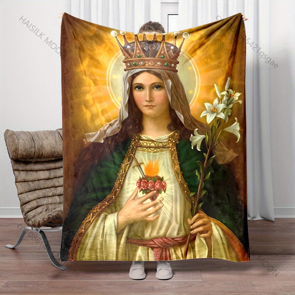 1PC Crowned icon with lilies Print Blanket Warm Soft Fluffy Kids and Adult Sofa Bed Throw Blanket Outdoor Travel Camping RV