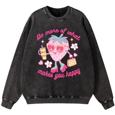 Делай то, что делает тебя счастливым, Женский винтажный хлопковый свитшот с эффектом стирки, Тонкий пуловер, Простая свободная толстовка