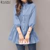 Women Casual O-neck 3/4 Sleeve Solid Summer Blouse