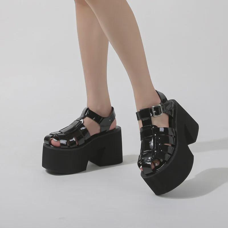 2025 Летние водонепроницаемые римские сандалии на толстой платформе 11 см с высоким каблуком для широких ног
