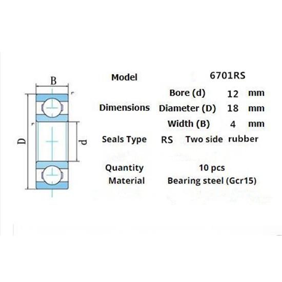 Подшипник 10шт 6701RS 12*18*4(мм)