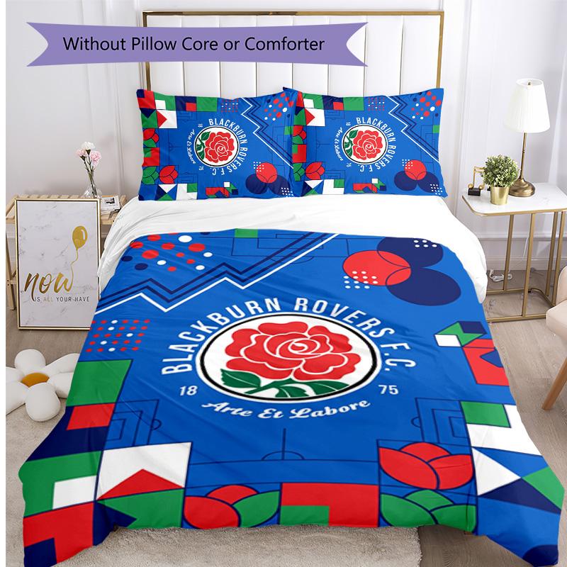 Blackburn Rovers Football Printed 3 Pieces Bedding Set, Comfortable Skin Friendly Bedroom Duvet Cover Set