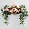 Искусственная гирлянда из пионов с зелеными листьями, свадебная вечеринка, цветочная арка, приветственная табличка, декоративная цветочная гирлянда, декор для дверного проема, стены, окна