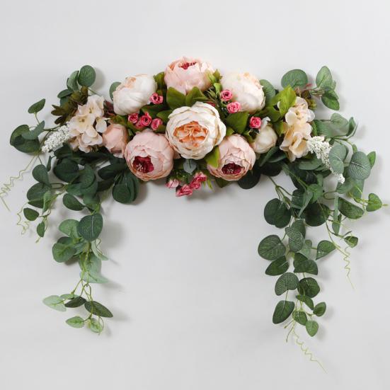 Искусственная гирлянда из пионов с зелеными листьями, свадебная вечеринка, цветочная арка, приветственная табличка, декоративная цветочная гирлянда, декор для дверного проема, стены, окна