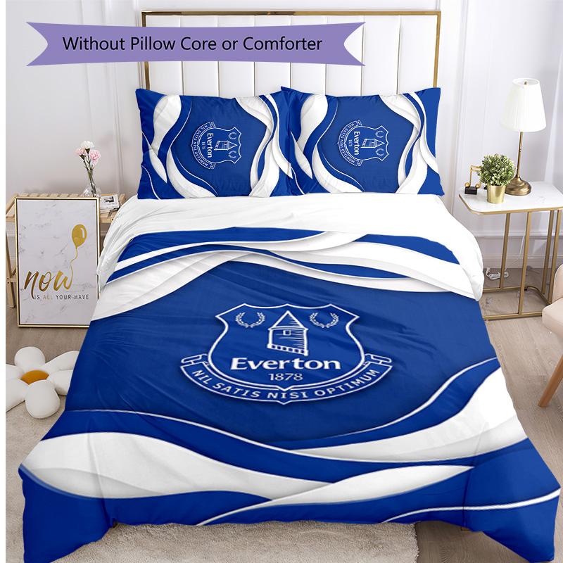 Everton Football Printed 3 Pieces Bedding Set, Comfortable Skin Friendly Bedroom Duvet Cover Set