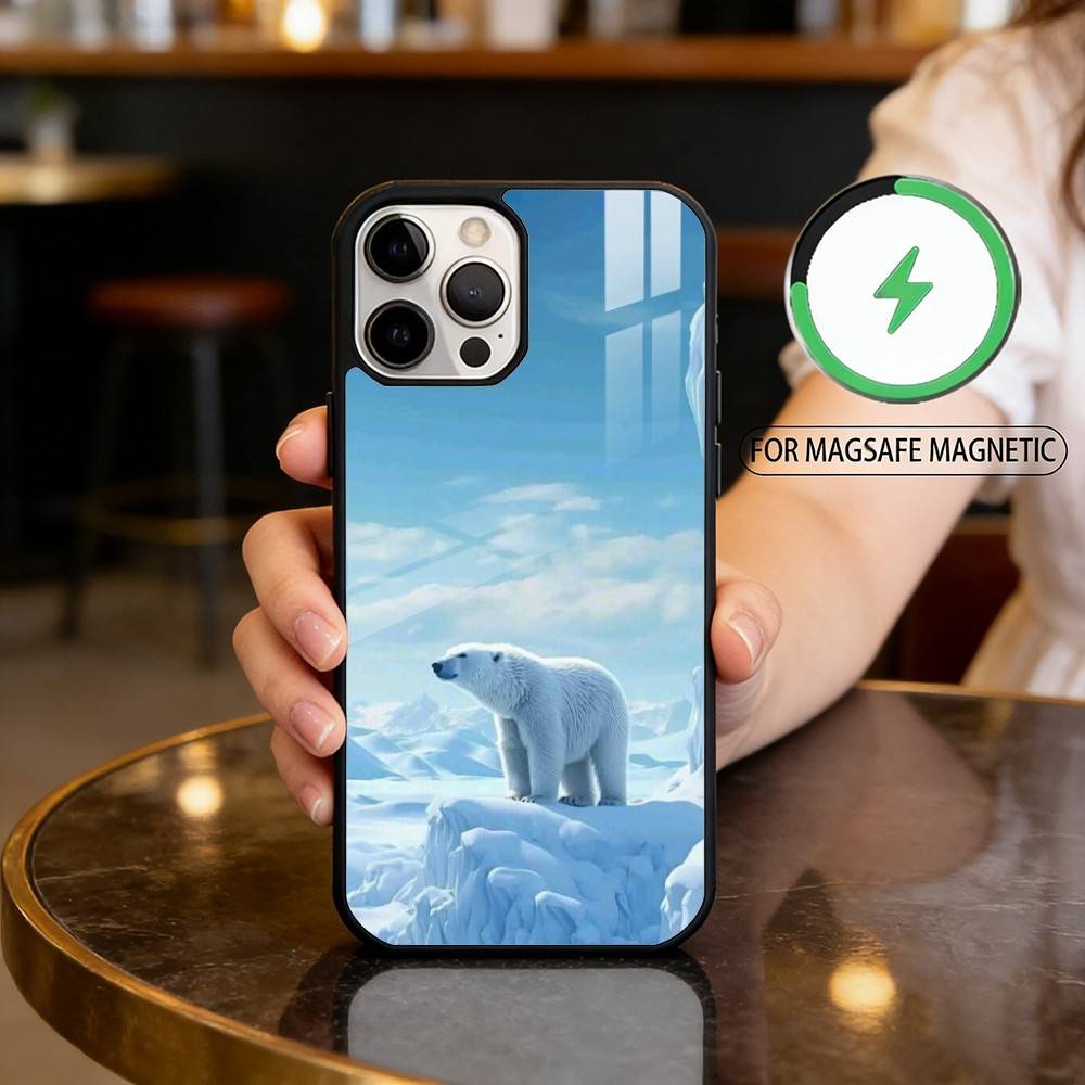 A-Животное P-Полярный B-Медведь Чехол для телефона для iPhone17,16,15,14,13,12,11 Plus,Pro Max Магнитный для Magsafe Беспроводной зарядки