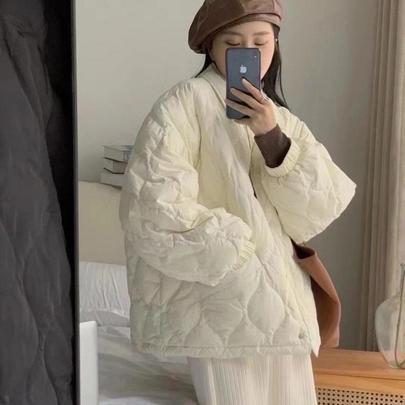 Женская зимняя утепленная свободная повседневная куртка Purple Taro в корейском стиле - пальто Diamond Cotton 2024.
