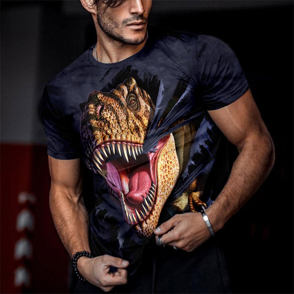 Мужские модные футболки с 3D принтом Fierce Tiger Animal, летние футболки с круглым вырезом большого размера и короткими рукавами, футболки 6XL
