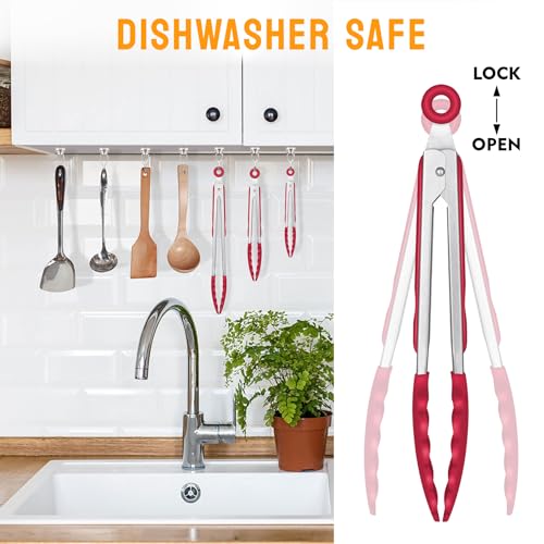 Hotec Премиальные кухонные щипцы из нержавеющей стали с силиконовыми наконечниками, набор из 3 штук - 7", 9" и 12", многоцветные