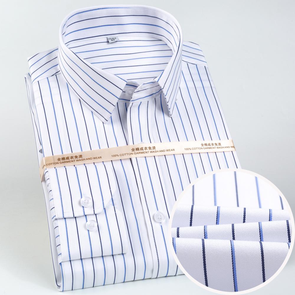 Мужская немнущаяся хлопковая рубашка в полоску с длинным рукавом, воротником с отворотом и съемными косточками для воротника, клетчатая, для бизнеса и офиса