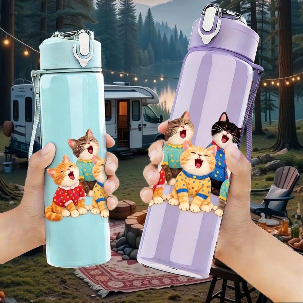 1PC Cartoon Kid Animal Friend Group Print 750ml Color Plastic Sports Water Bottle Leakproof Flip Straw Lid Suitable for Sports Office Home Use