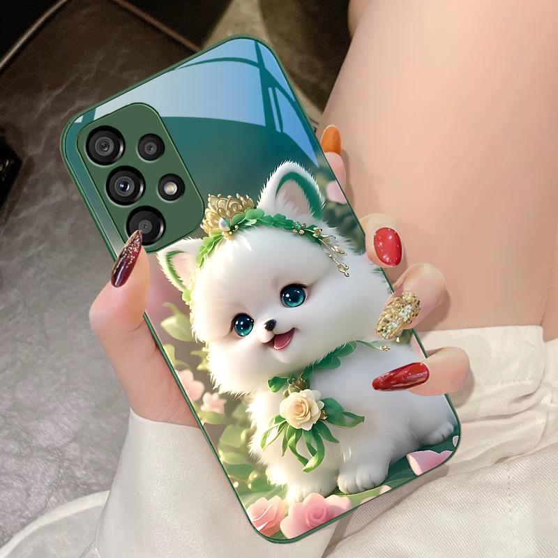 Милая маленькая собачка зеленая для Samsung Galaxy S10 4G S20 11E 30 S21 21Fe 22 S24 Pro S23 Ultra 5G S8 S9 Чехол для телефона из закаленного стекла