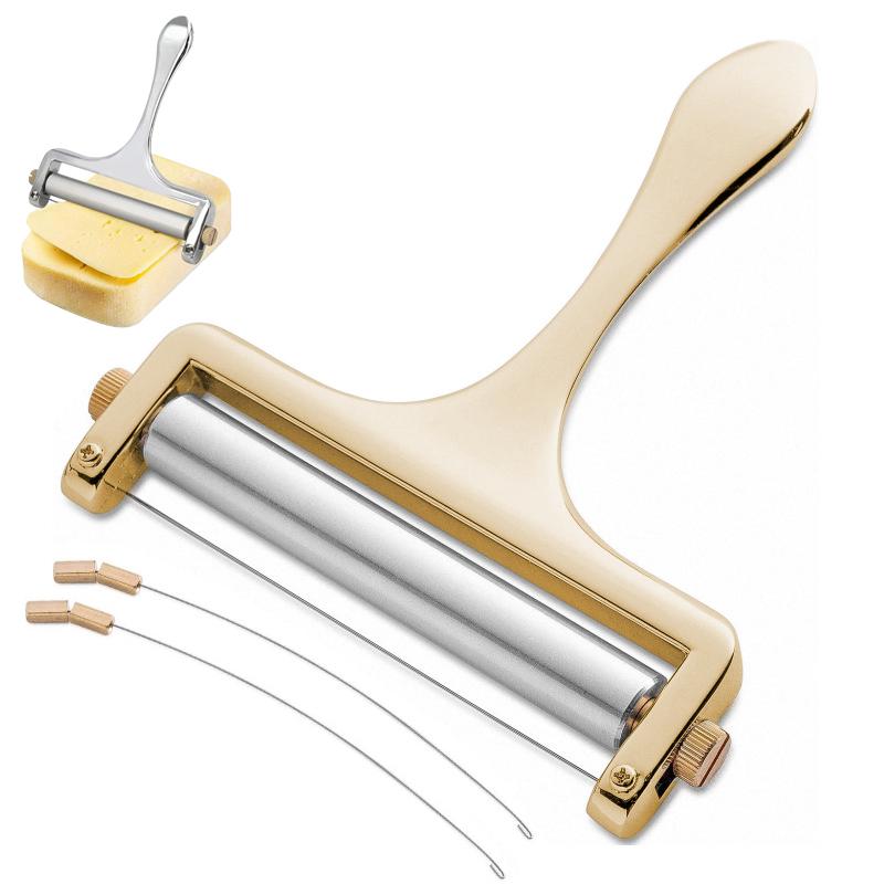 Deluxe Cheese Slicer & Cutter - Adjustable Metallic Cheese Trimmer with Extra 2 Wires for the Perfect Slice