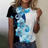 Летний топ с круглым вырезом, 3D-принтом с цветочным узором, модная повседневная женская футболка с коротким рукавом