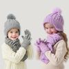 3Pcs/Set Kids Hat Scarf Glove Set Plush Ball Decor Twist Texture Knitting Hat Long Scarf Winter Gloves Set Winter Accessories