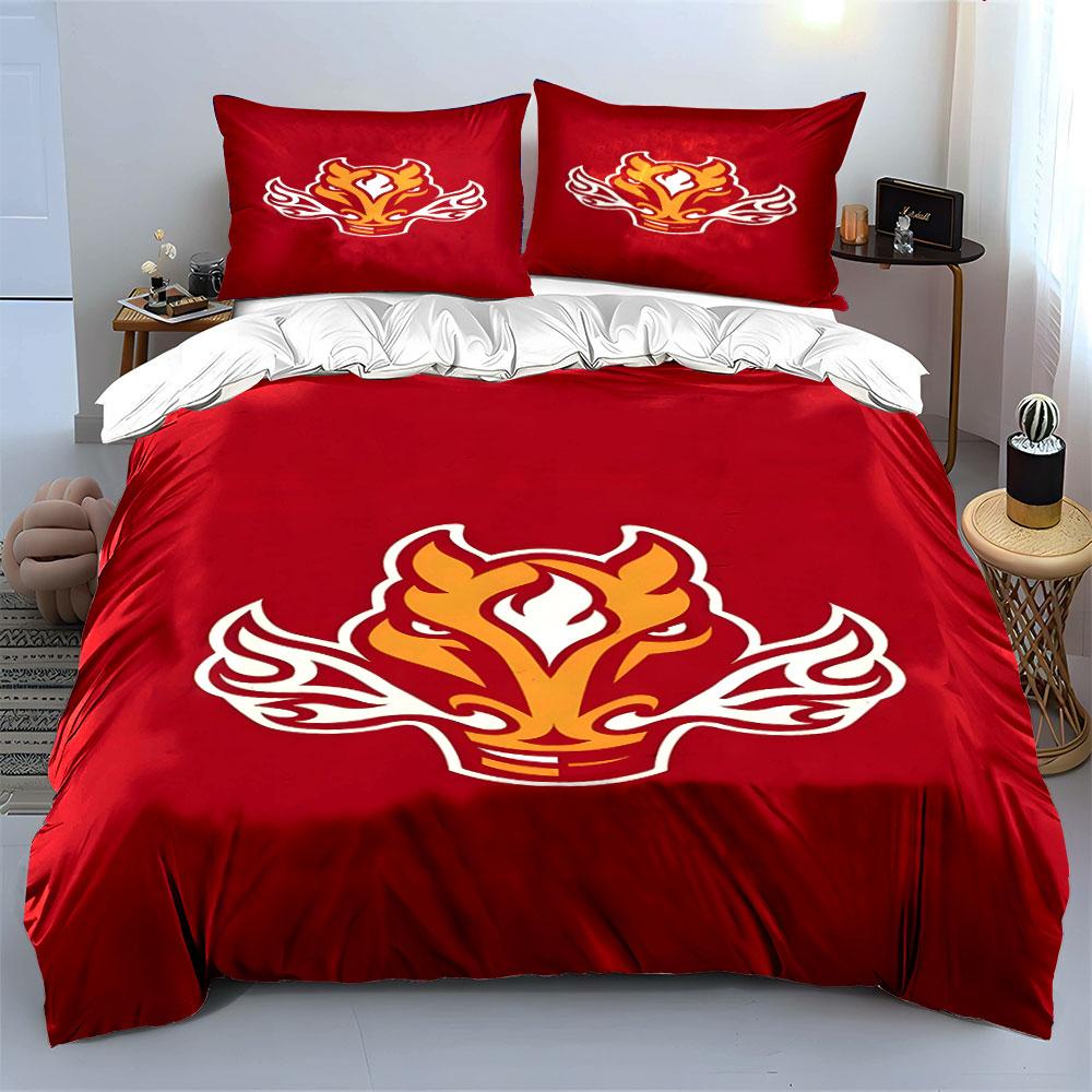 Flaming Red Beast Emblem Design Print Bedding Set Duvet Cover Pillowcases (1* Duvet Cover 2* Pillowcases Do Not Include Comforter)