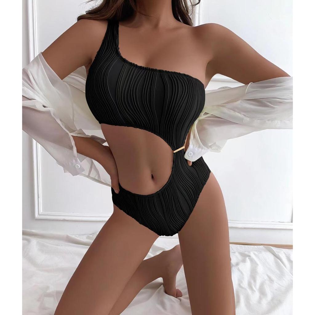 Женский цельный купальник, сексуальный сплошной цвет, текстурированная ткань, сексуальный купальник на одно плечо