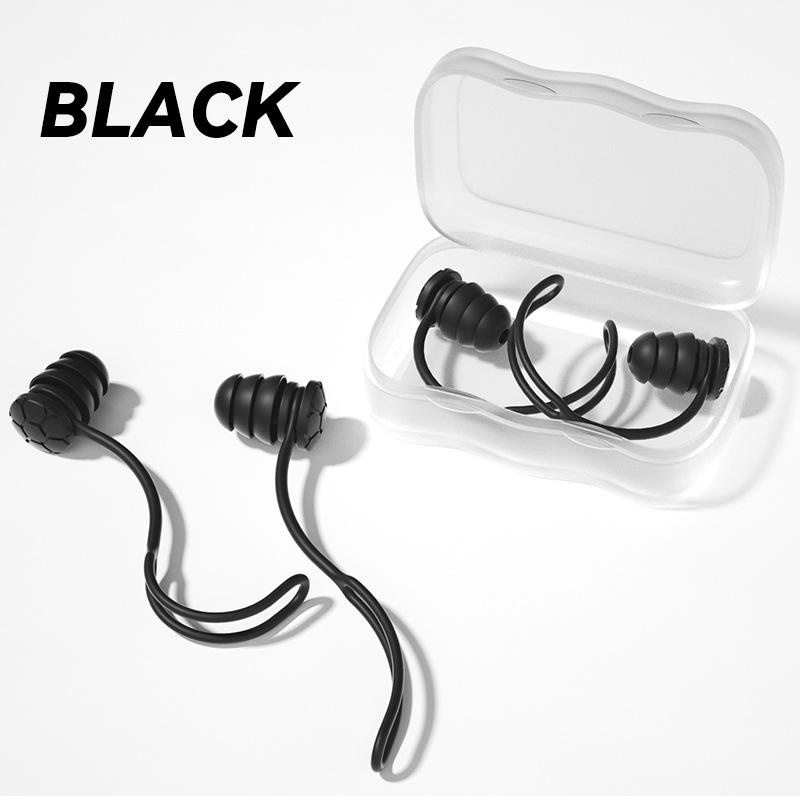 Swimming Earplugs With Rope Waterproof 3-Layer Noise Cancelling For Swim Sleep Ergonomic Design With Lanyard Tether Anti-Loss
