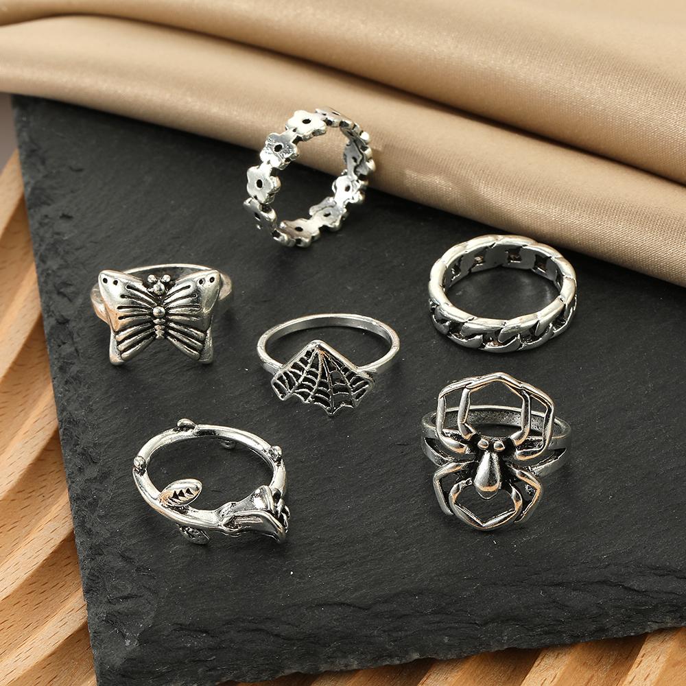 Изысканное винтажное кольцо ручной работы с выдолбленной розой и бабочкой-пауком, набор колец