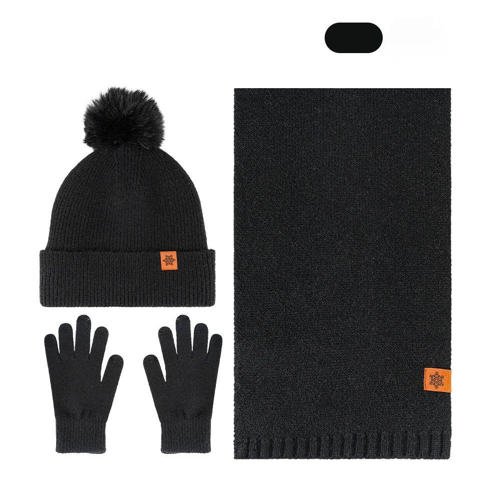 Knitted Hat Scarf Gloves Three Piece Set Winter Outdoor Velvet Warm Ear Protection Knitted Hat