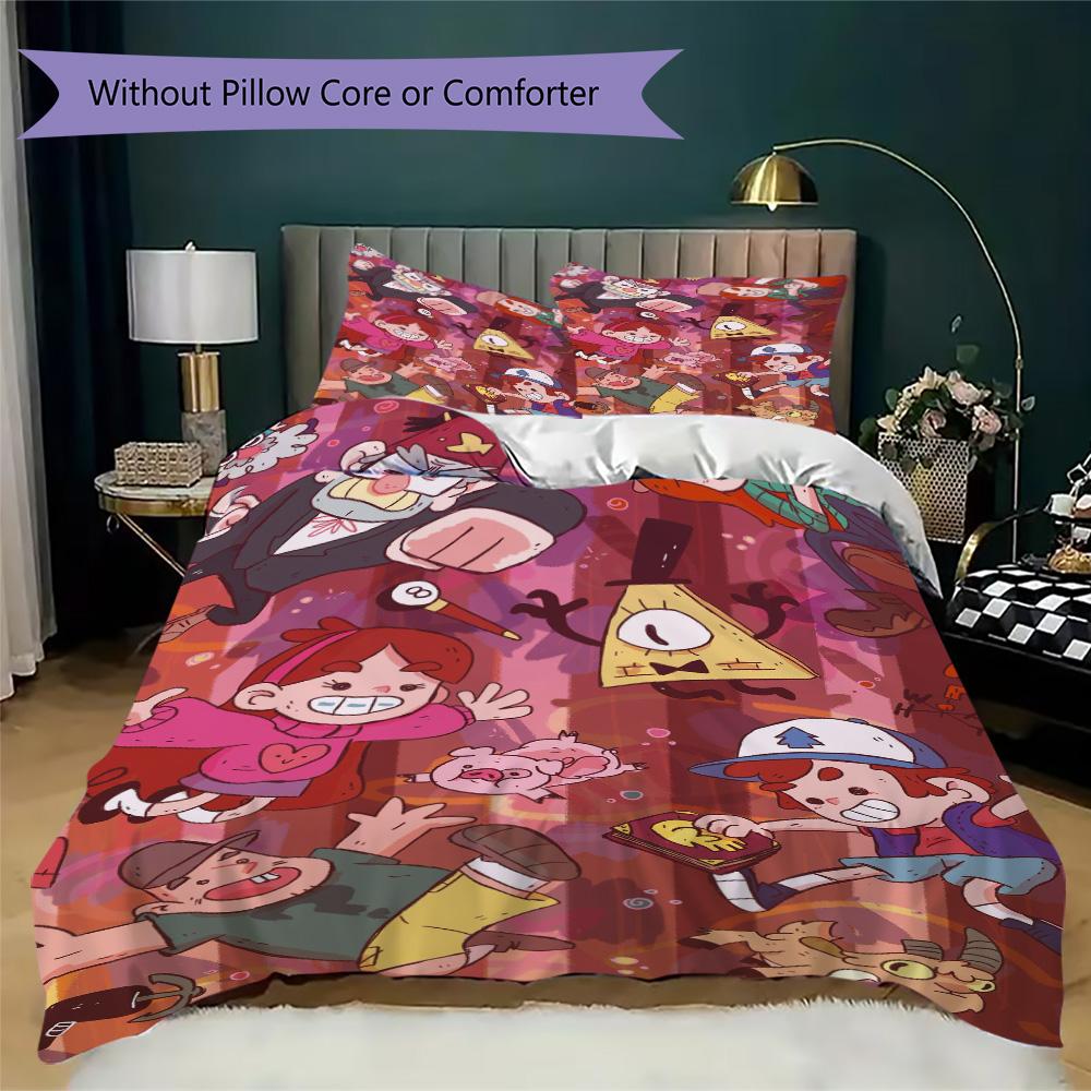 Gravity Falls cartoon Pattern Bedding,Quilt Set Quilt Cover Pillowcase Home Birthday Gift (1*duvet cover+2*pillowcase,without core)XSJT0917563