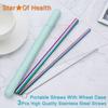 Портативный набор соломинок Креативный набор соломинок из нержавеющей стали 304 Ящик для хранения пшеничной соломы для кемпинга, пикника, путешествий, пылезащитная питьевая соломинка