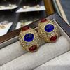 Средневековые украшения, серьги в стиле ретро-дворца, элитные серьги, двухцветные глазурованные овальные серьги-гвоздики, для женщин