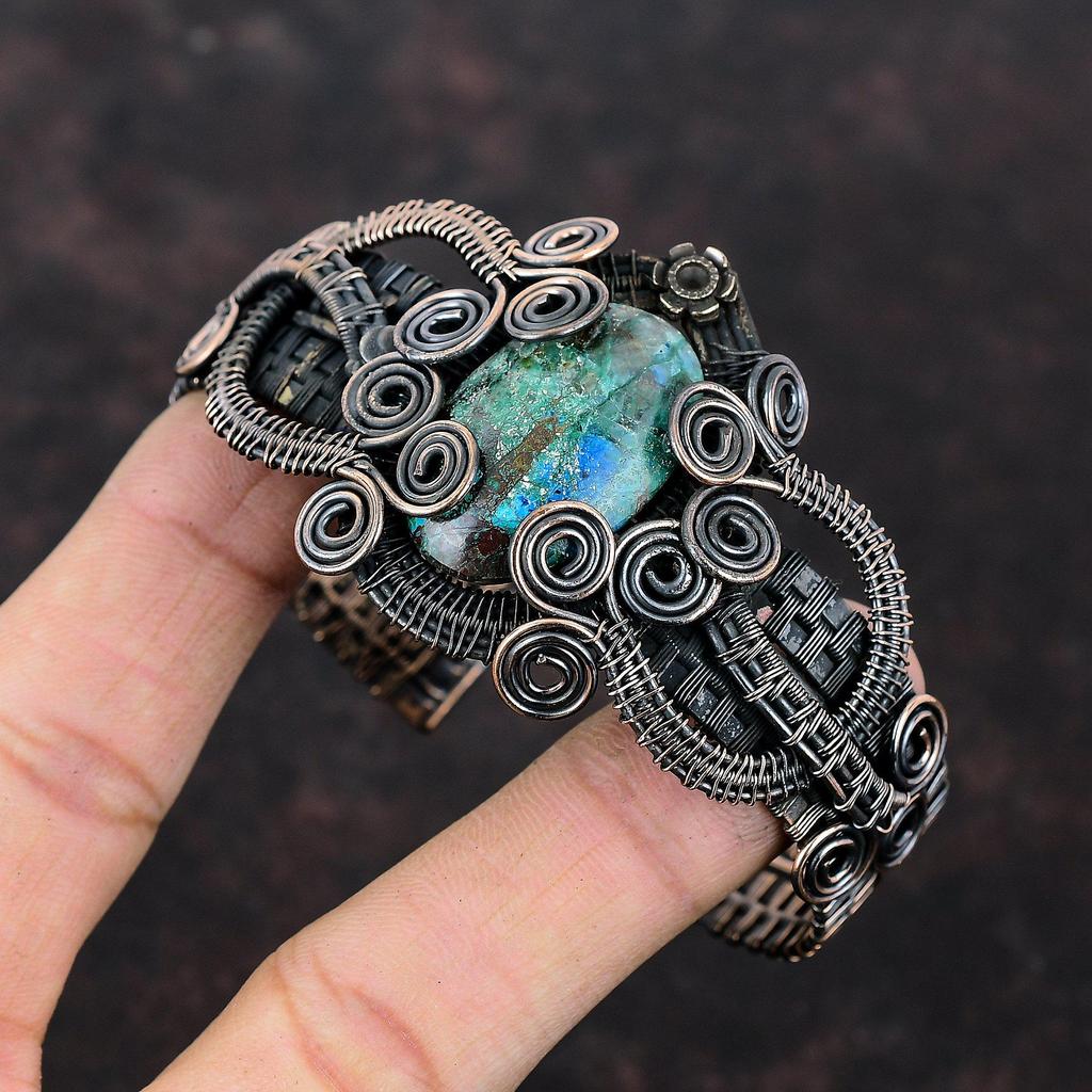 Браслет из шаттукита, браслет-манжета из медной проволоки, браслет-манжета, браслет ручной работы, регулируемый браслет, манжета из драгоценного камня, медная проволока, ювелирные изделия, свадебный подарок