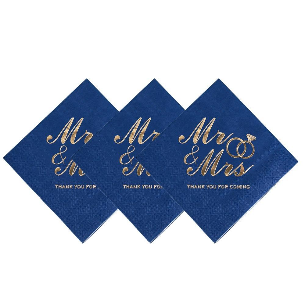 100pcs 3-Ply Mr Mrs Wedding Napkins Bronzing Printed Disposable Napkins for Wedding Anniversary