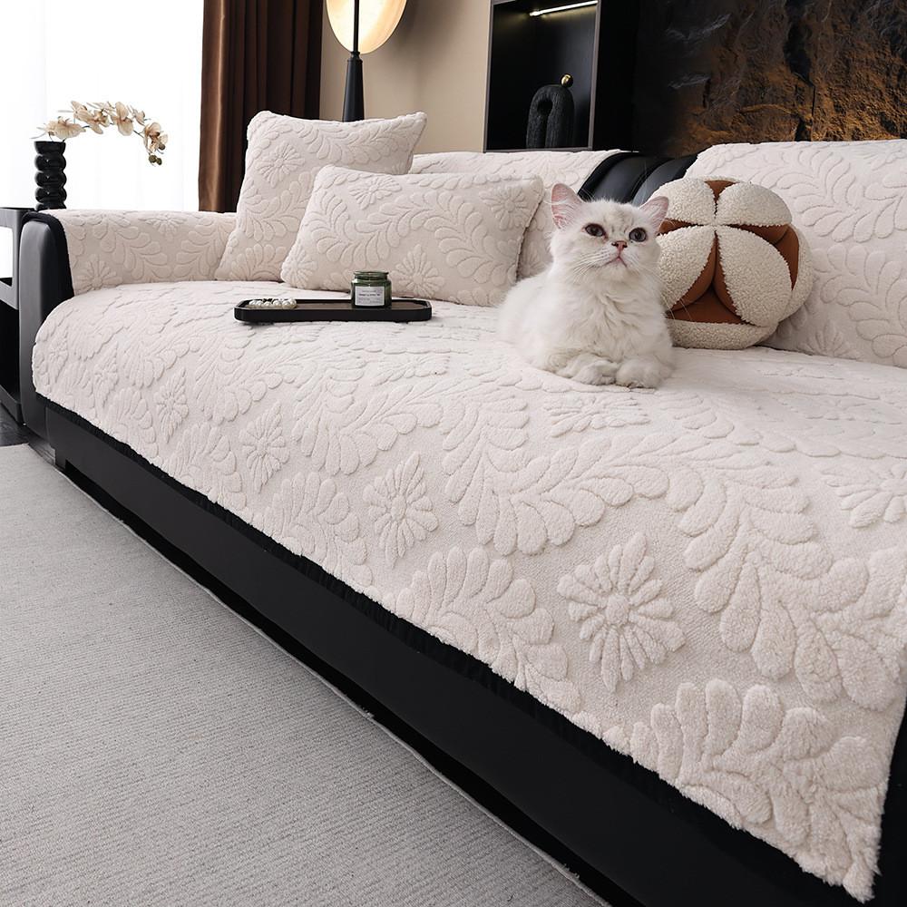 1pcs Solid Color Winter Warm Soft Sofa Cover Universal Anti Cat Scratch Seat Cushion for Home Living Room