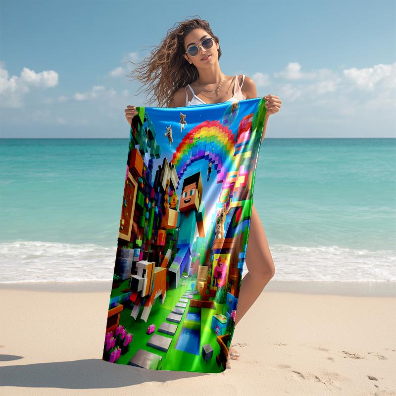 Beach Towel with Minecraft Pattern - soft,absorbent,machine washable Lightweight&Modern,swimming,Travel Essentials