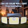 Солнечный фонарь для двора, 164 светодиода, интеллектуальное сенсорное наружное освещение, настенный светильник, 3-головый интегрированный настенный светильник с пультом дистанционного управления, для сада, двора