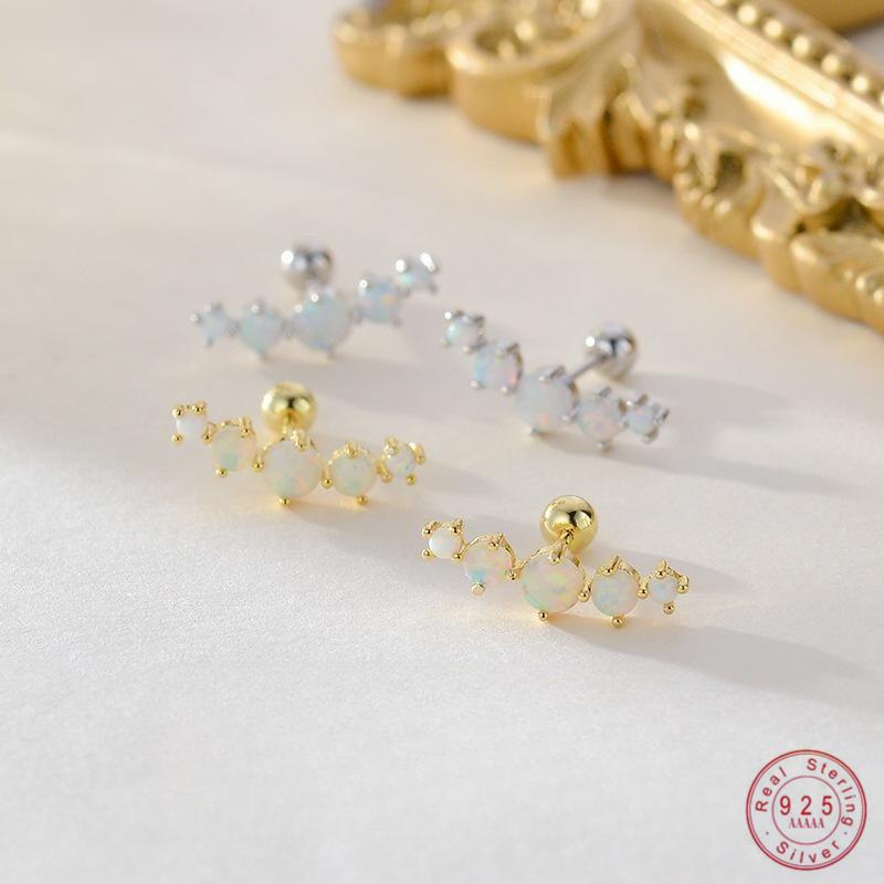 Girls 925 Sterling Silver Exquisite Opal Bead Screw Stud Earrings for Women Girls Minimalist Fine Jewelry