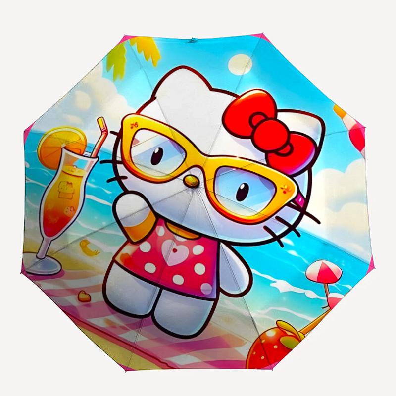 1 шт. Автоматический открывающийся/закрывающийся зонт Hello Kitty для пляжного отдыха, прочный каркас на 8 спицах, легкий портативный зонт, для поездок на работу, в командировку - идеальный подарок для Fr