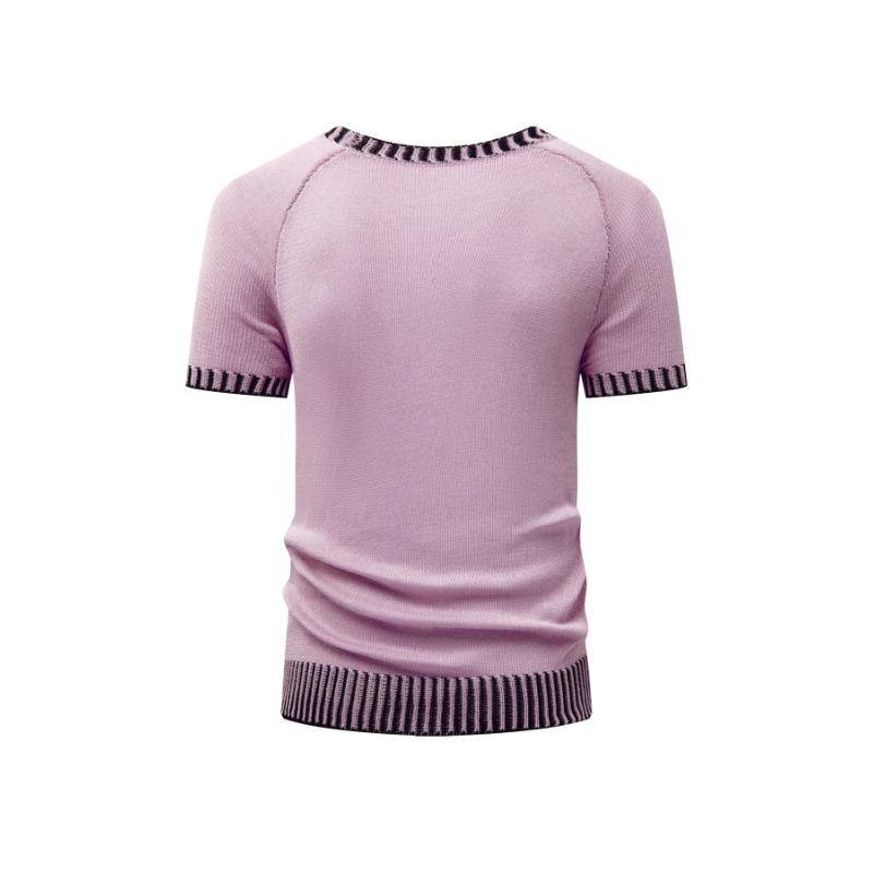 Men's Light Blue Contrast Stripe Trim Crew Neck Raglan Short Sleeve Knit T Shirt