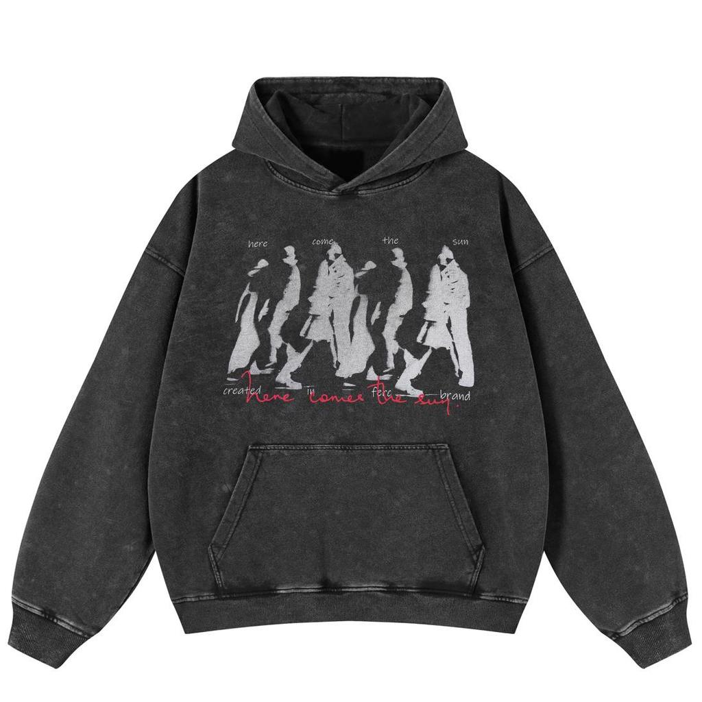 Уличная одежда Ретро Тени Графический Потертый Черный Оверсайз Унисекс Толстовка Y2K