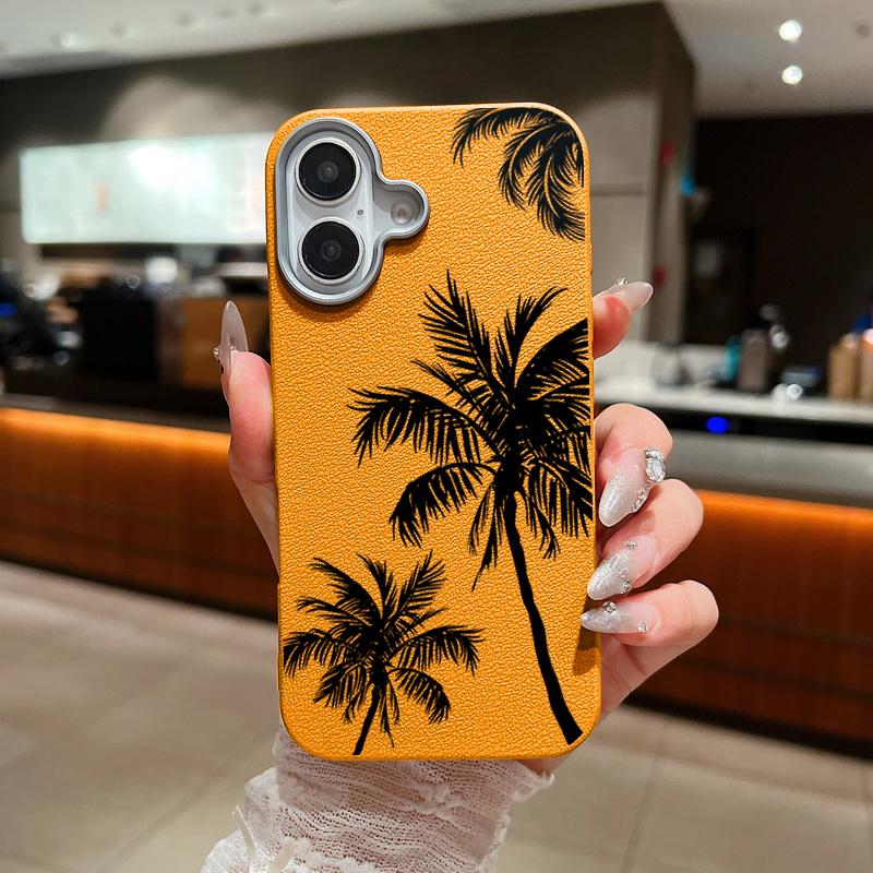 Чехол для iPhone 16 15 Pro Max 14 Pro 13 12 11 с принтом кокосовой пальмы, текстурой кожи, из ТПУ, мягкий, противоударный, матовый чехол для телефона