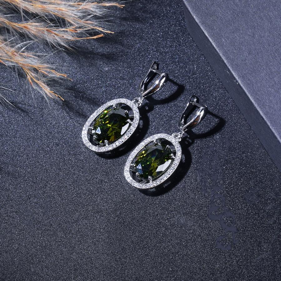 Комплект ювелирных изделий класса люкс с цирконами оливково-зеленого цвета в винтажном стиле — браслет, серьги, ожерелье и кольцо | Идеально подходит для свадеб