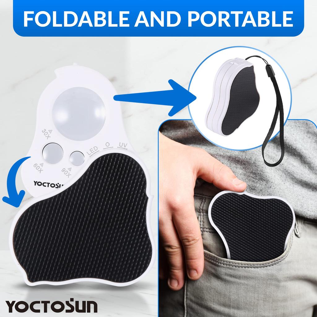 30X 60X 90X Illuminated Jewelry Loupe Magnifier Foldable Jewelers Magnifying Glass with LED UV Light for Diamonds Coins Stamps