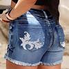 Summer's New Fashionable High-elasticity Slim Jeans and American Retro Embroidered Washed Denim Shorts for Women
