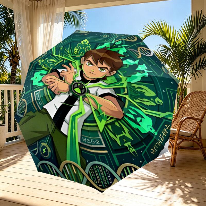 Ben 10 Cartoon Print Automatic Open Close Umbrella, Portable Foldable Umbrella, for Outdoor Commute Camping Trip, Ideal Birthday Gift