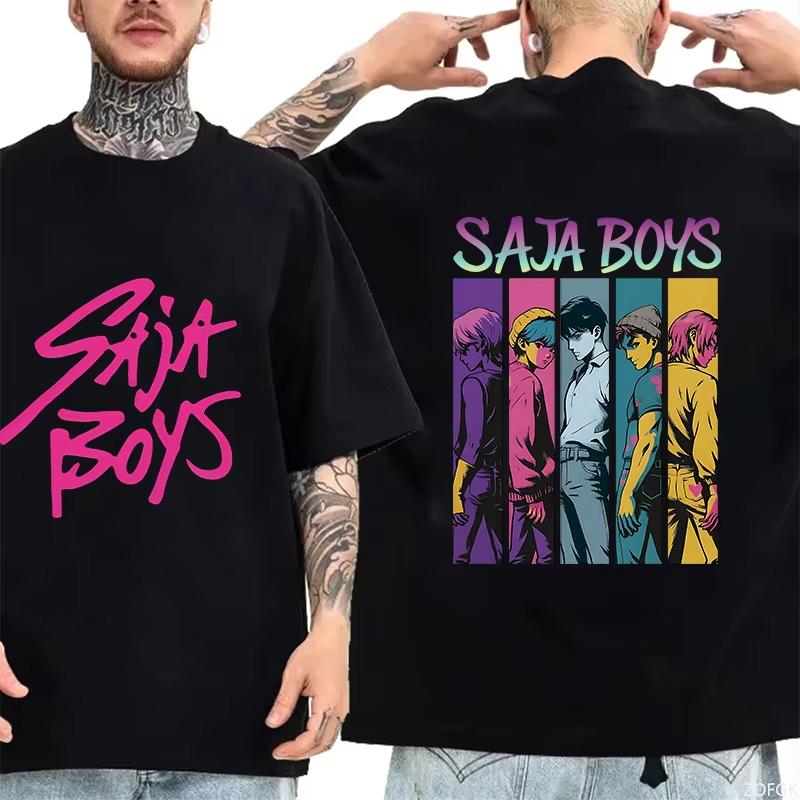 Saja Boys Хлопковая футболка с круглым вырезом для мальчиков и девочек KPOP Demon Hunter Мужская с коротким рукавом Удобный взрослый топ Родитель-ребенок