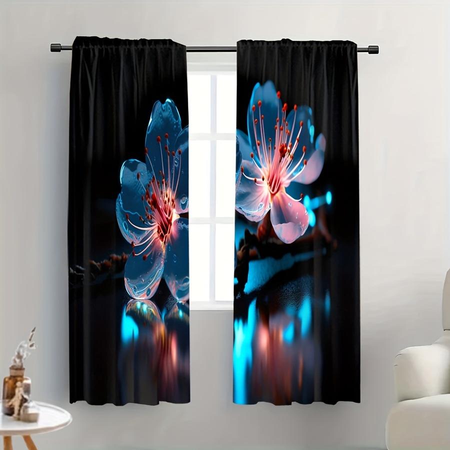 2 шт. Цветочный узор, черный напечатанный карниз для штор, украшение для кармана, полузатемняющие шторы для гостиной, спальни, офиса, украшения для дома