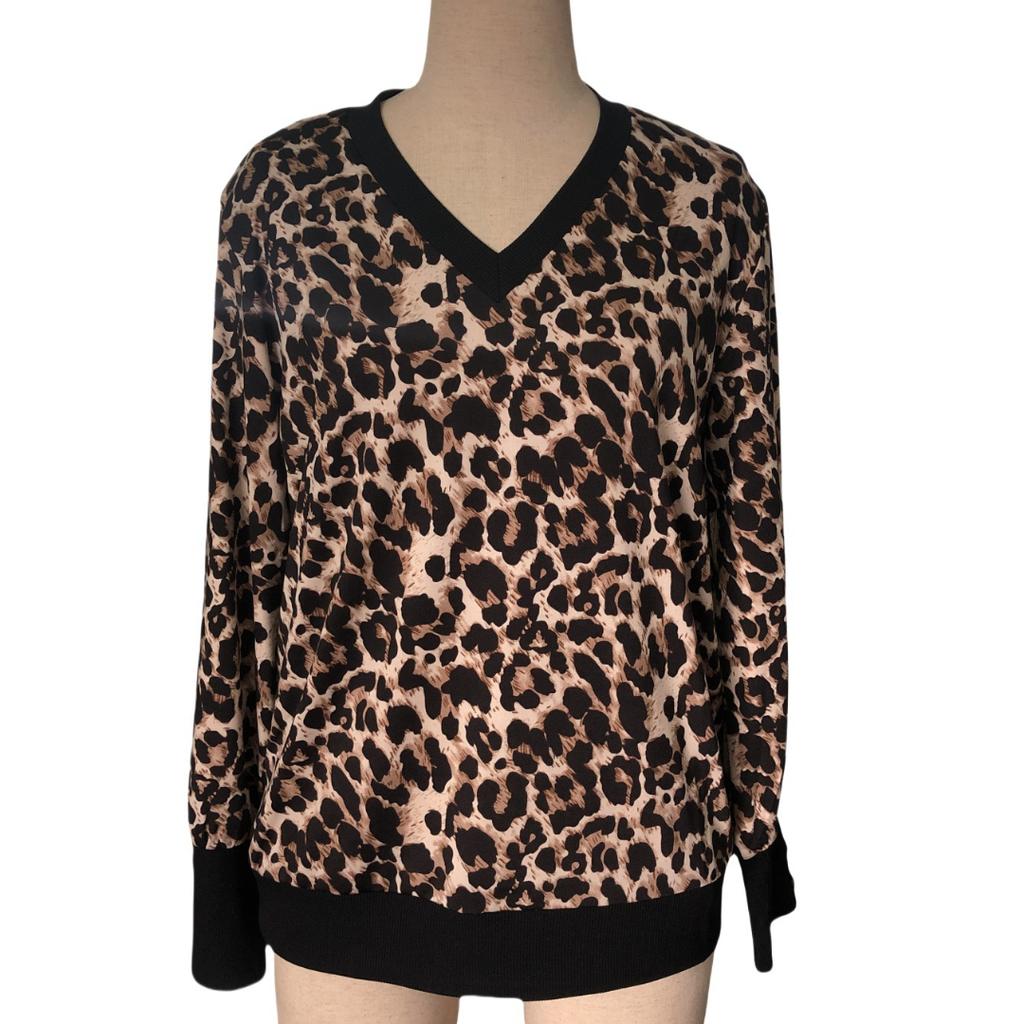 Элегантная женская толстовка с принтом осень/зима с V-образным вырезом и длинным рукавом, женская футболка